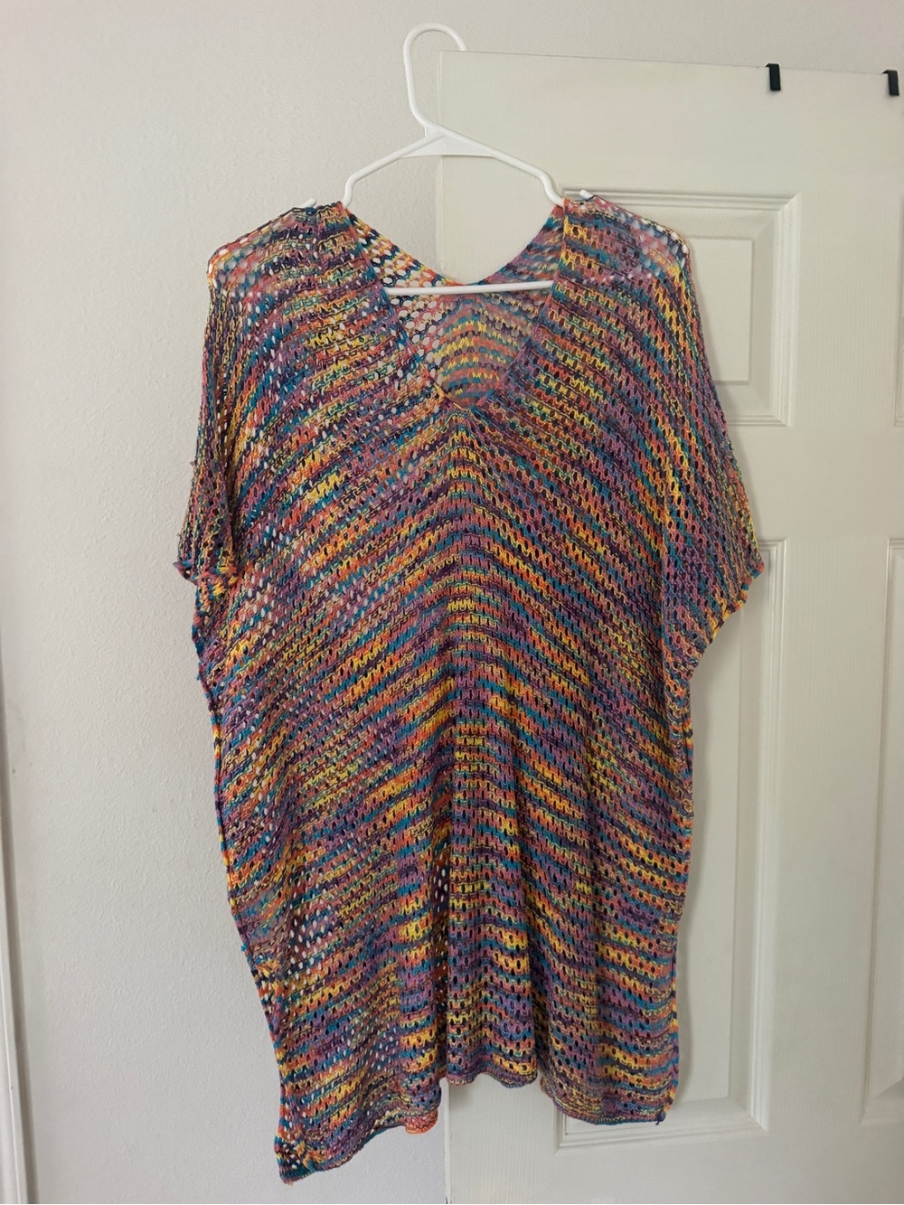 Multicolor Open-Knit V-Neck Women's Sweater